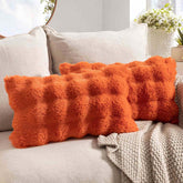 Decorative Pillow Covers Thick Soft Plush Faux Fur Throw Pillows Burnt Orange 20x12-inch